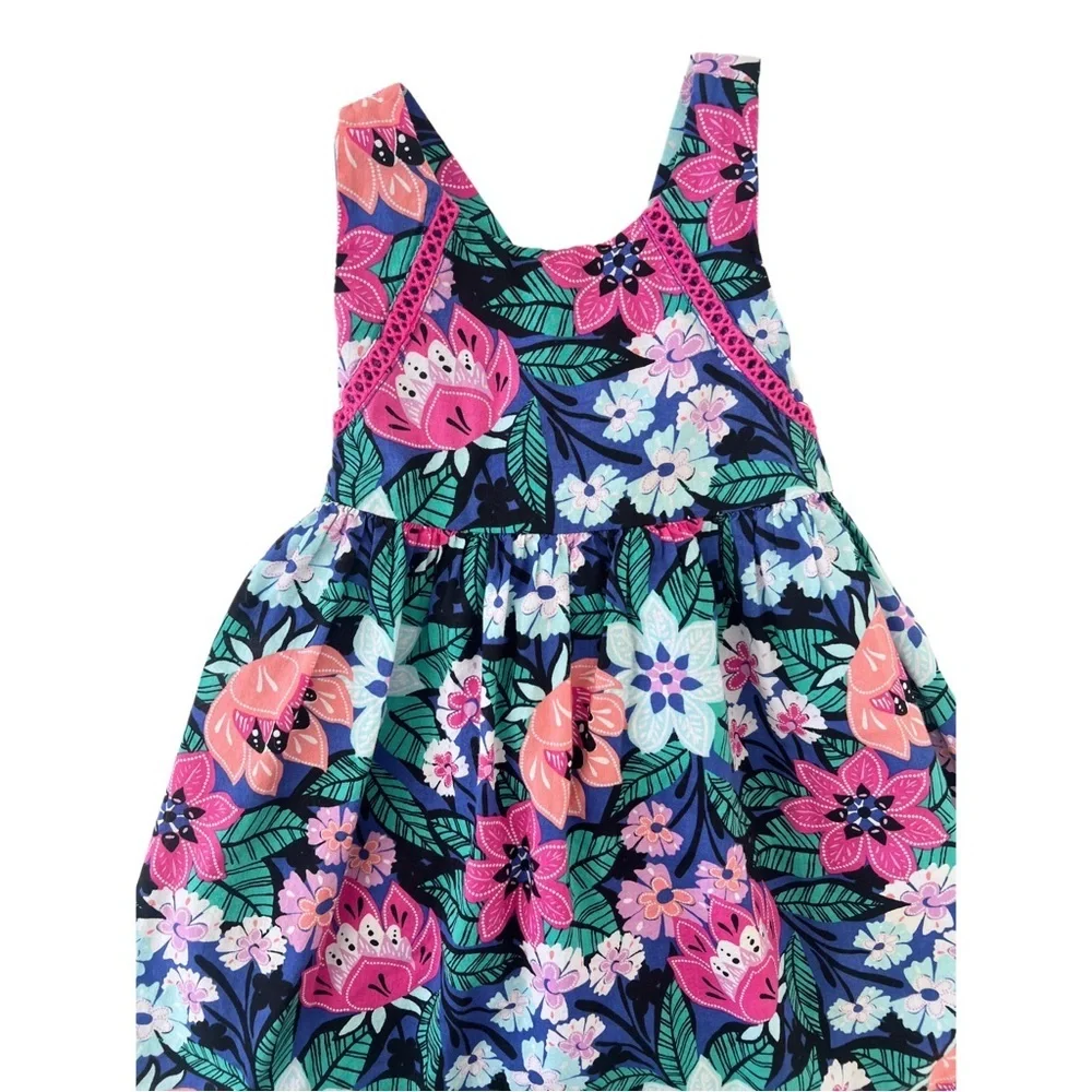 Gymboree Jungle Brights Sleeveless Floral Dress - Blue & Pink | Baby Girl 18 MTH